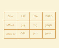 grip socks size guide, small and medium