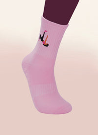 pink coffee cup grip socks, flat lay