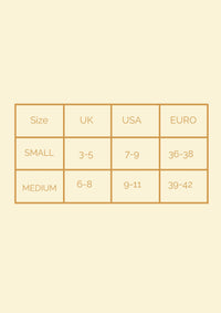 grip socks size guide, small and medium